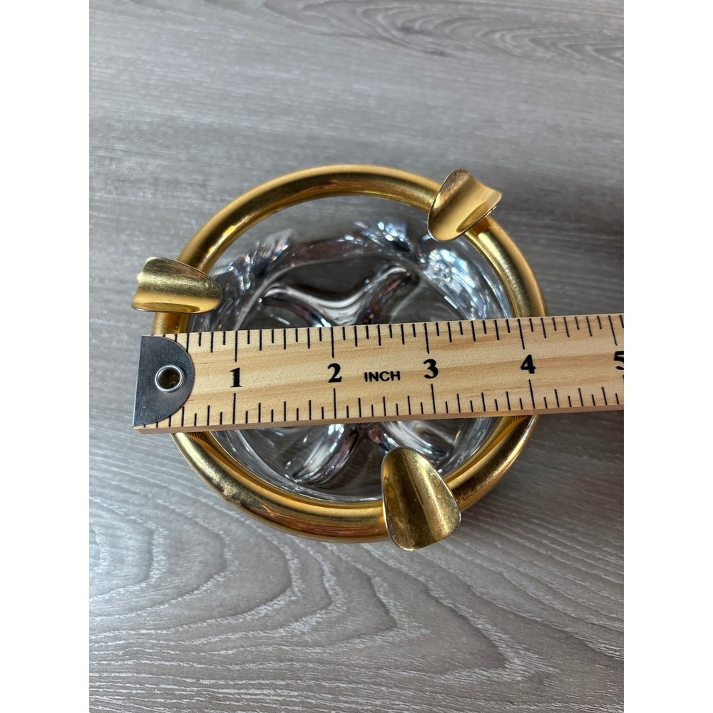 Vintage Crystal Glass Ashtray with Gold Metal Rim Mid Century Modern Decor - Picture 7 of 7